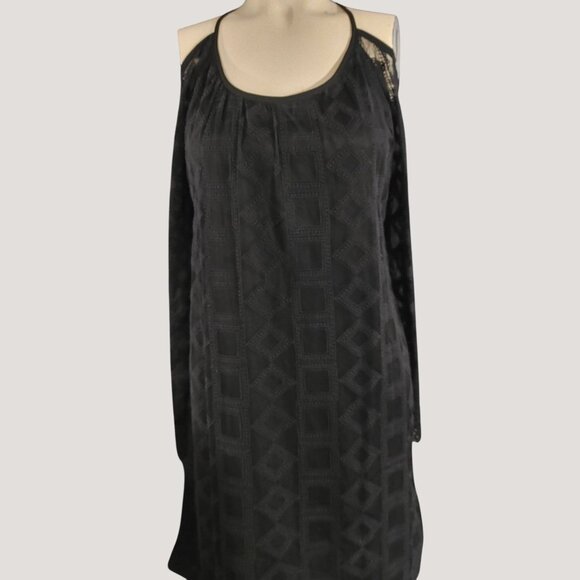 Black Lace Cold Shoulder Dress With Geometric Pattern - Picture 1 of 13